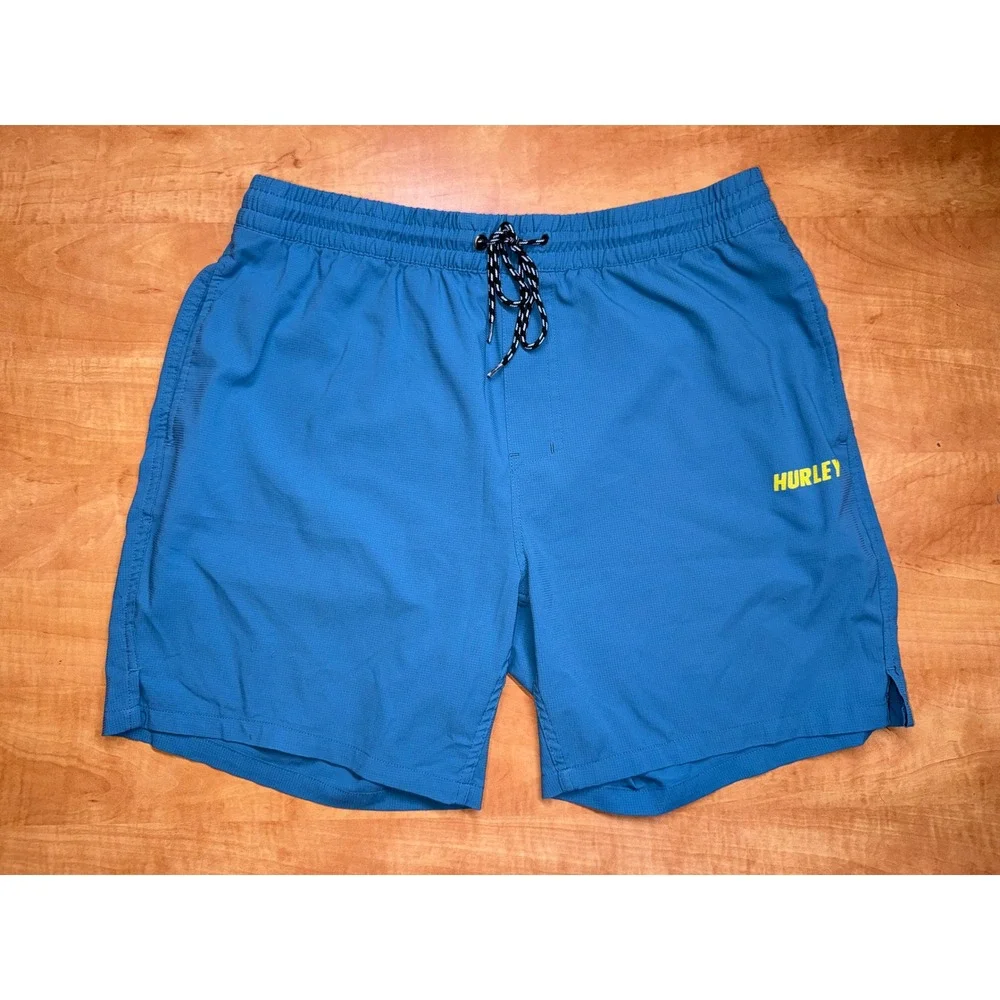 Hurley Mens‎ Blue Grid Textured Board Shorts Size Large Athletic Swim Trunks